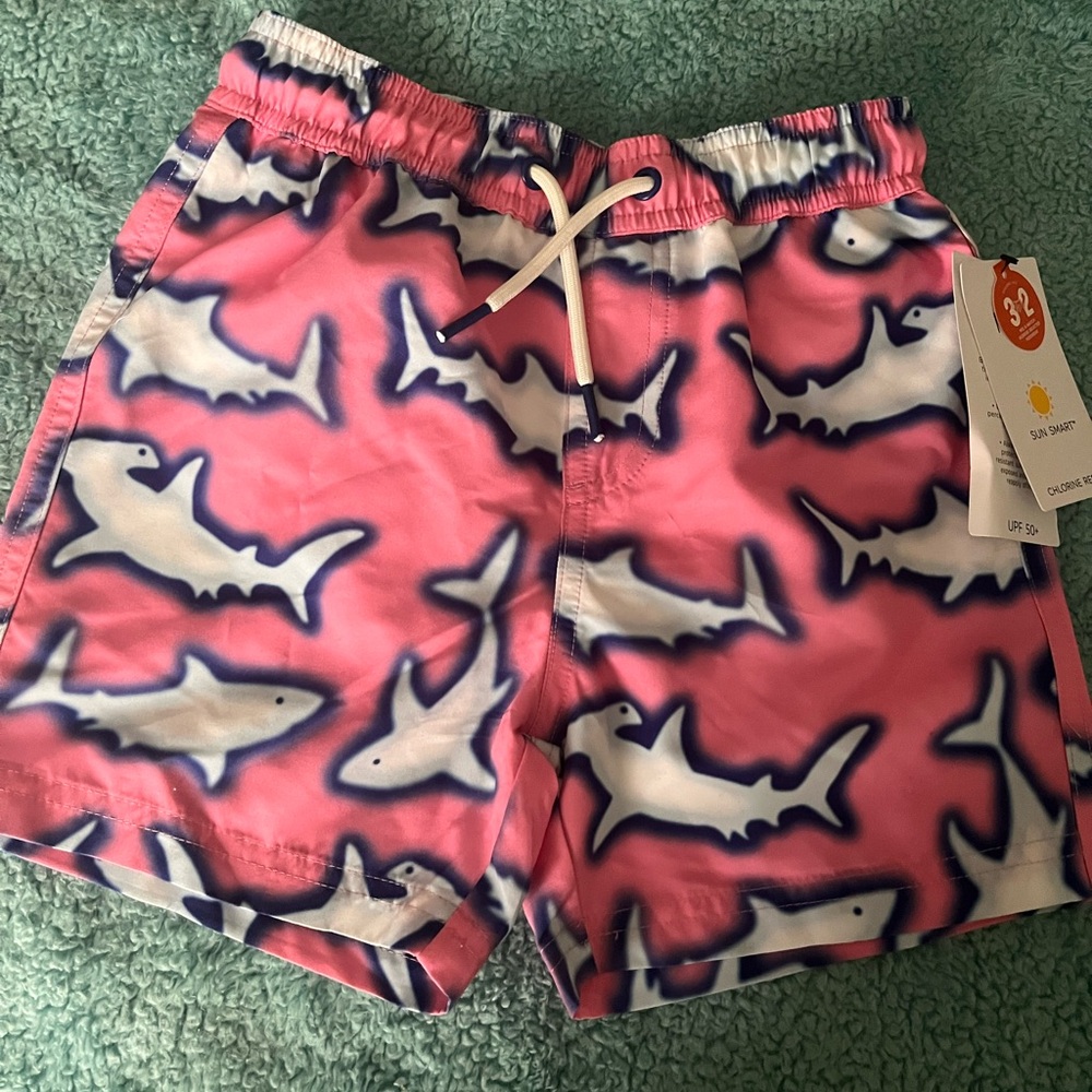 Pink Shark Print Swim Shorts